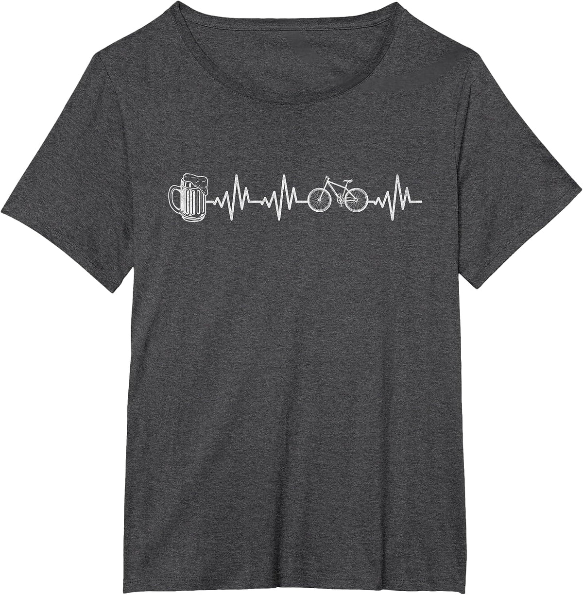 Mountain Bike Heartbeat Cycling Bicycle and Beer Cyclist T-Shirt - Dark Heather Grey