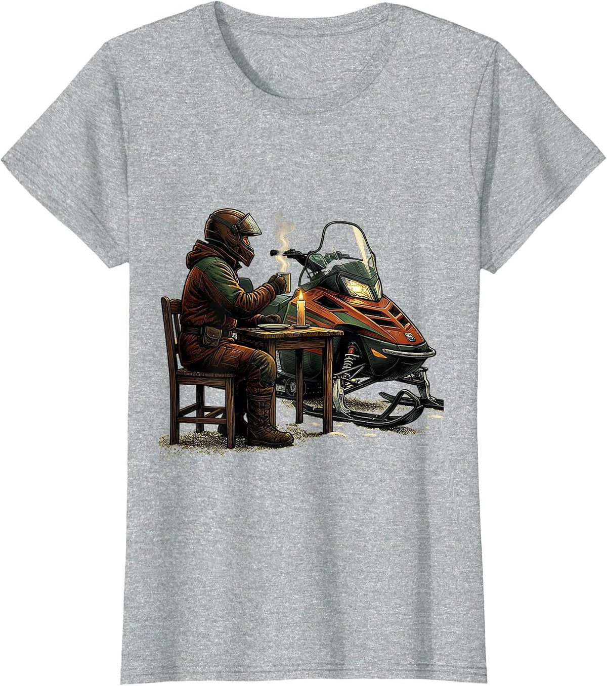 Helmeted Rider Snowmobile Dinner Humor Gift T-Shirt - Heather Grey