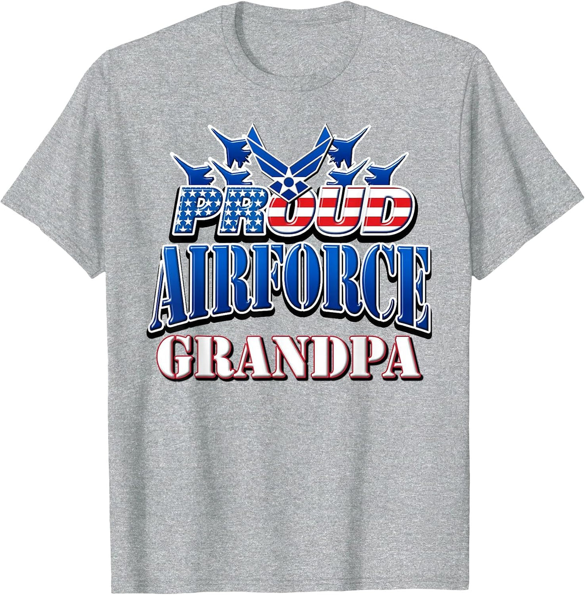 Proud Air Force Grandpa Shirt Grandparents Day USA Military T-Shirt - Heather Grey