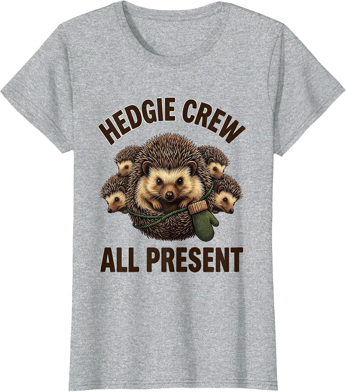 Women's Hedgie Crew All Present Cute Hedgehog Christmas Family T-Shirt - Heather Grey