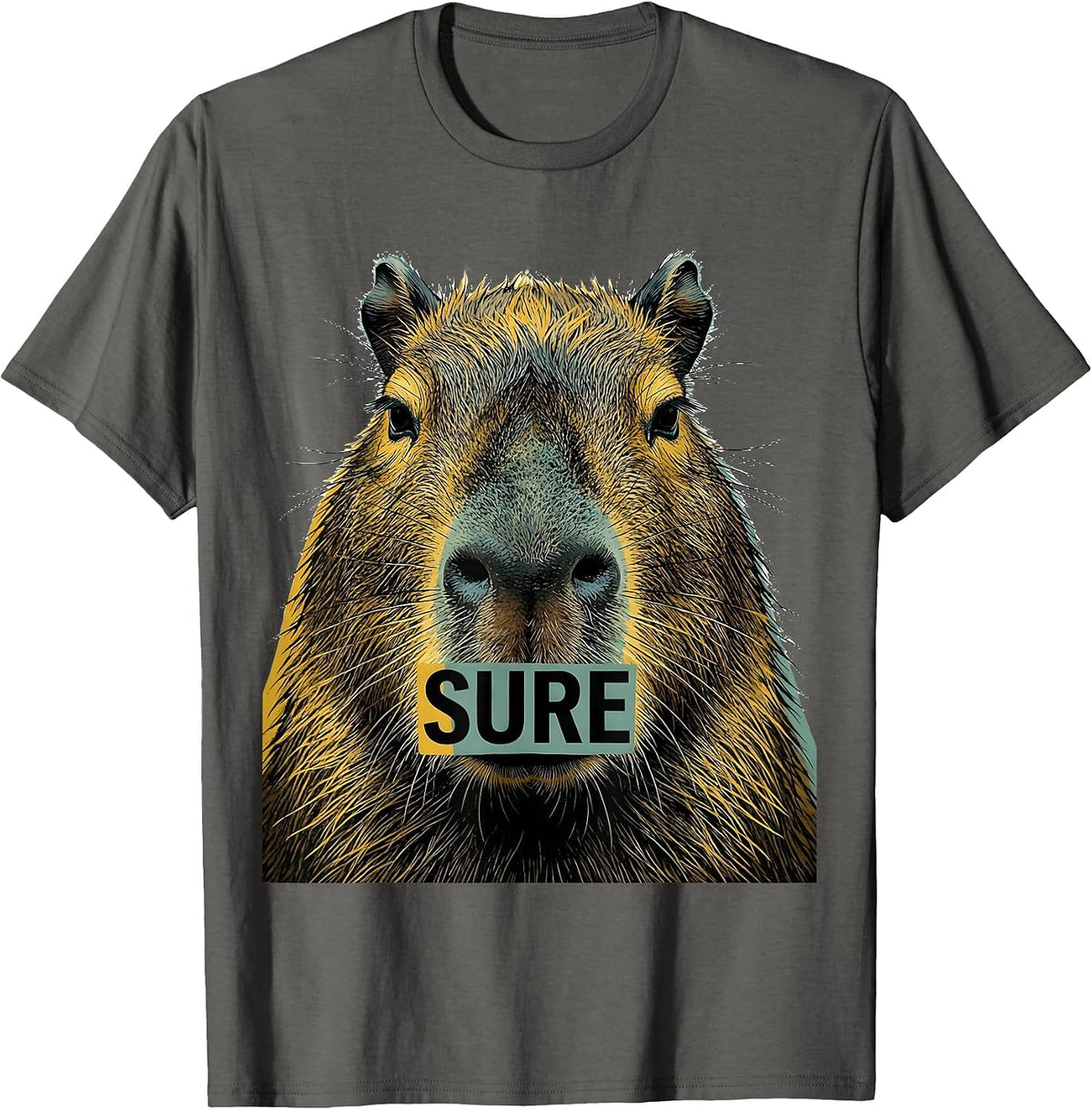 Sure Funny Capybara Animal Humor Meme Graphic T-Shirt - Asphalt Grey