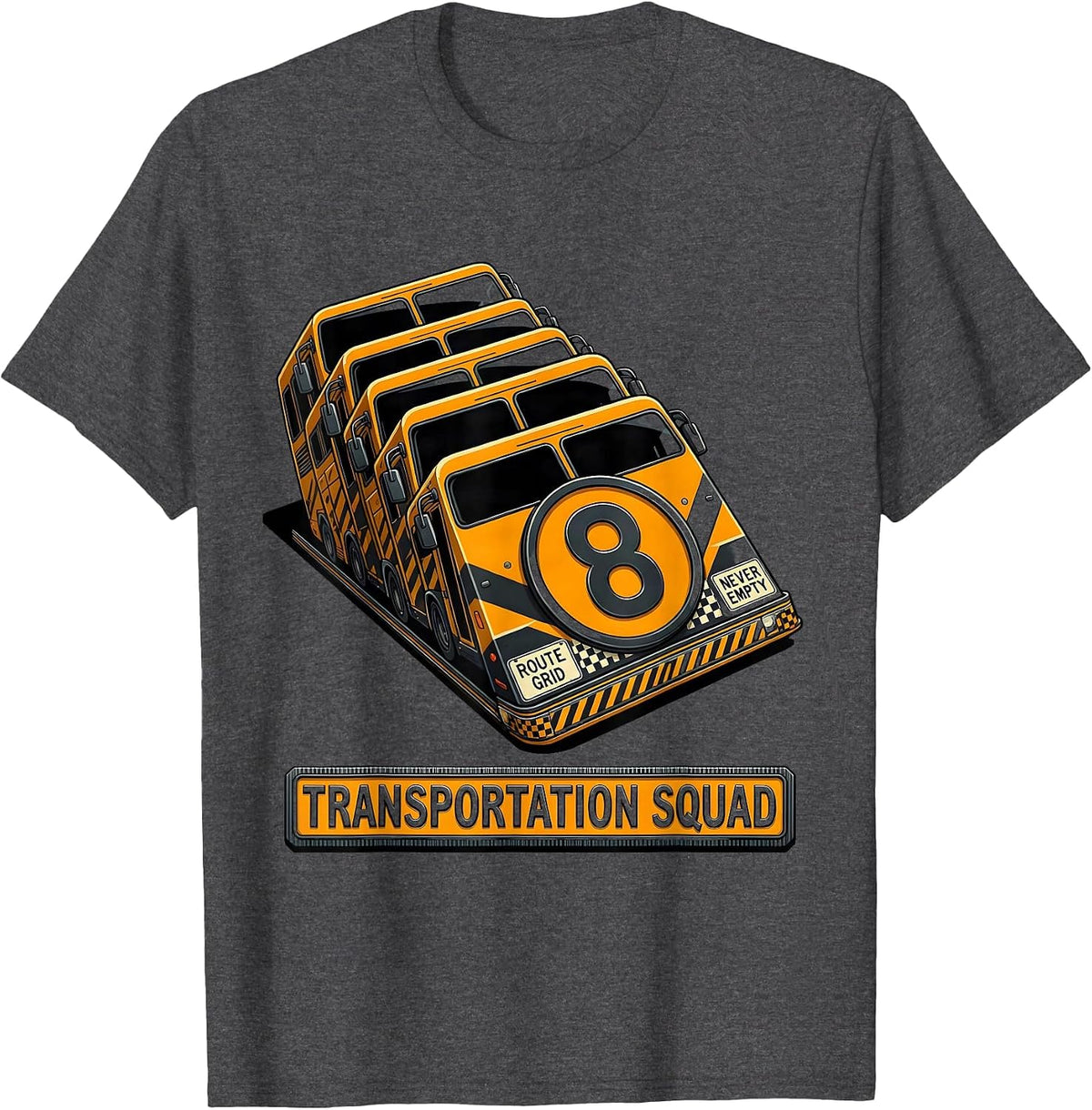 Transportation Squad Route Grid Never Empty School Bus T-Shirt - Dark Heather Grey