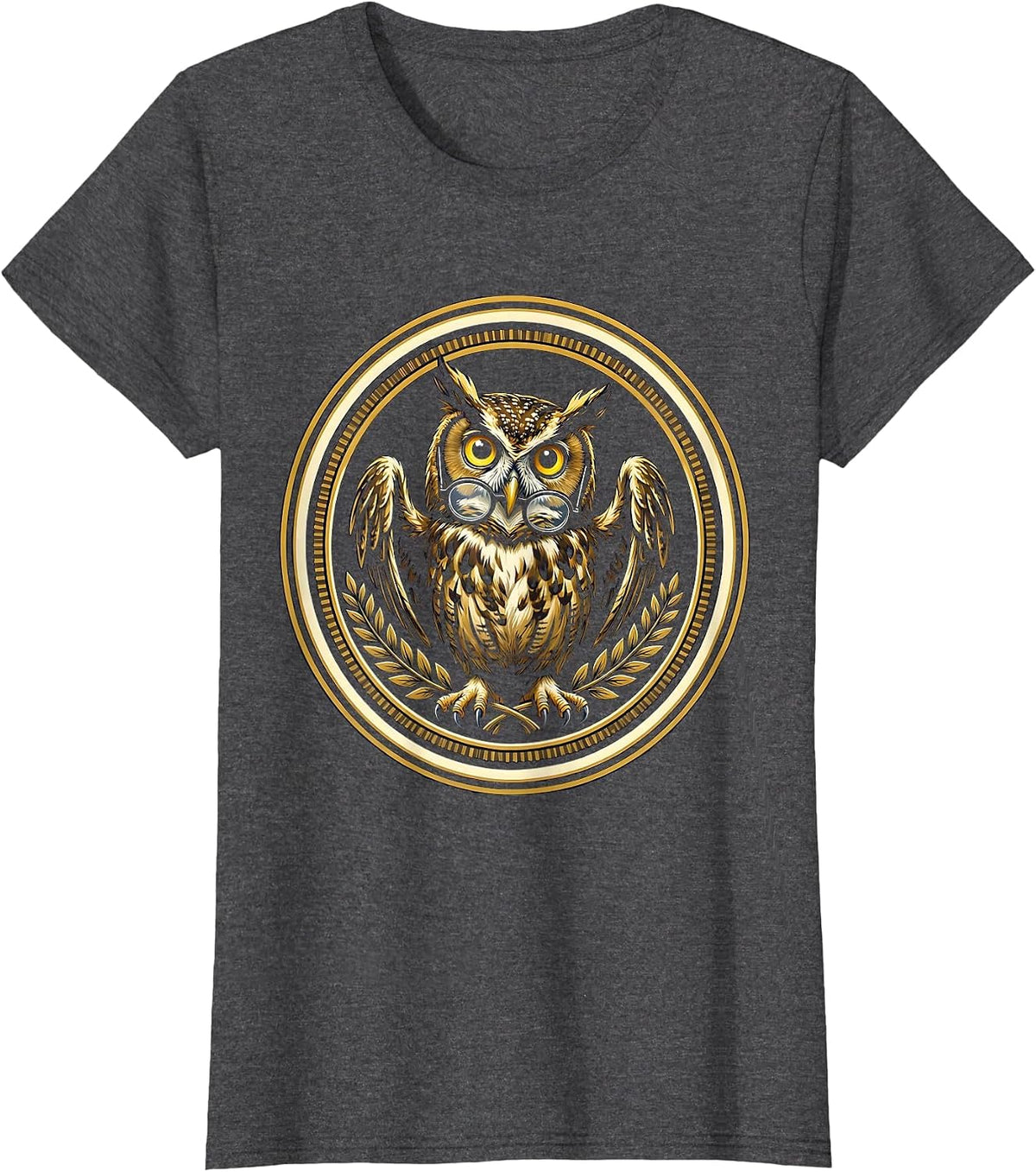 Women's Confused Owl in Glasses Funny Bookworm Design T-Shirt - Dark Heather Grey