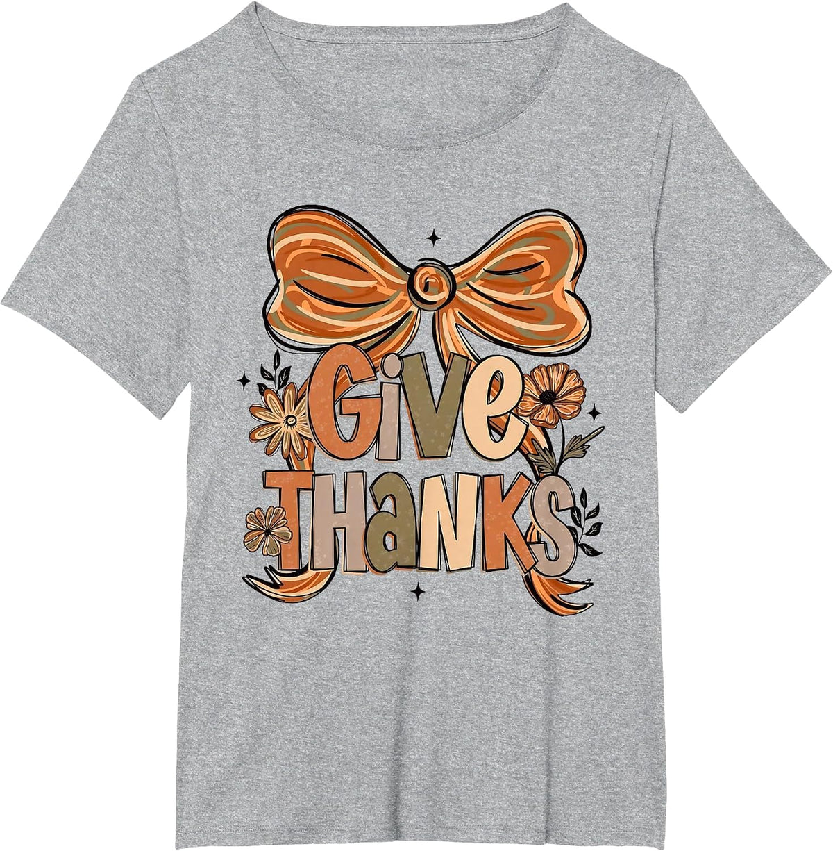 Give Thanks Floral Preppy Fall Thanksgiving Bow Coquette T-Shirt - Heather Grey