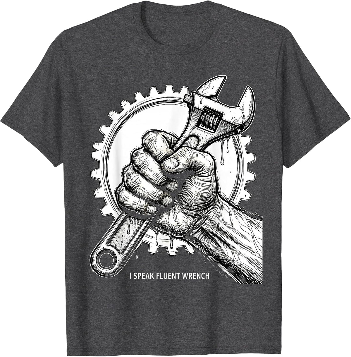Men's I Speak Fluent Wrench Mechanic Design T-Shirt - Dark Heather Grey