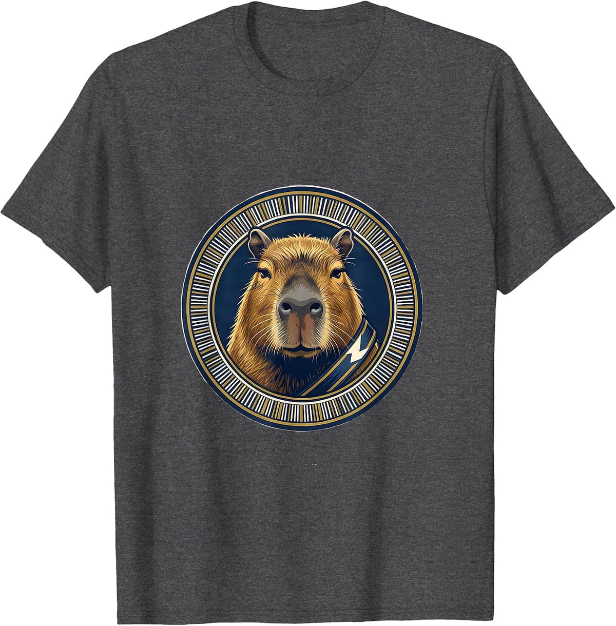 Men's Capybara Varsity Badge Sports Humor Animal Lover T-Shirt - Dark Heather Grey