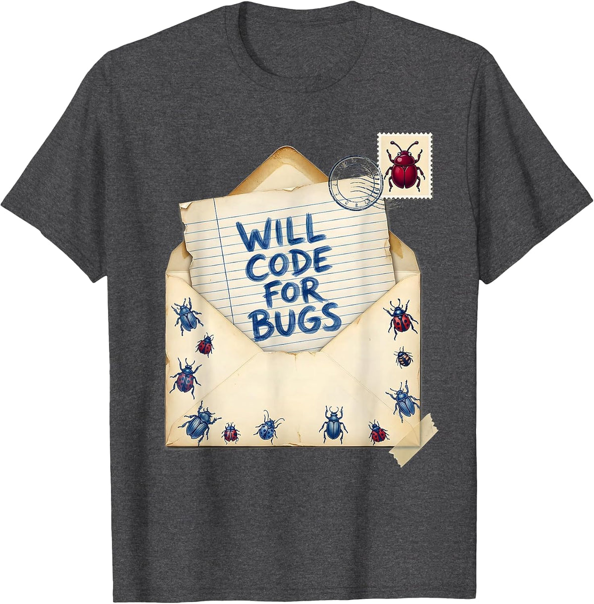 Will Code For Bugs Funny Programmer Design T-Shirt - Dark Heather Grey