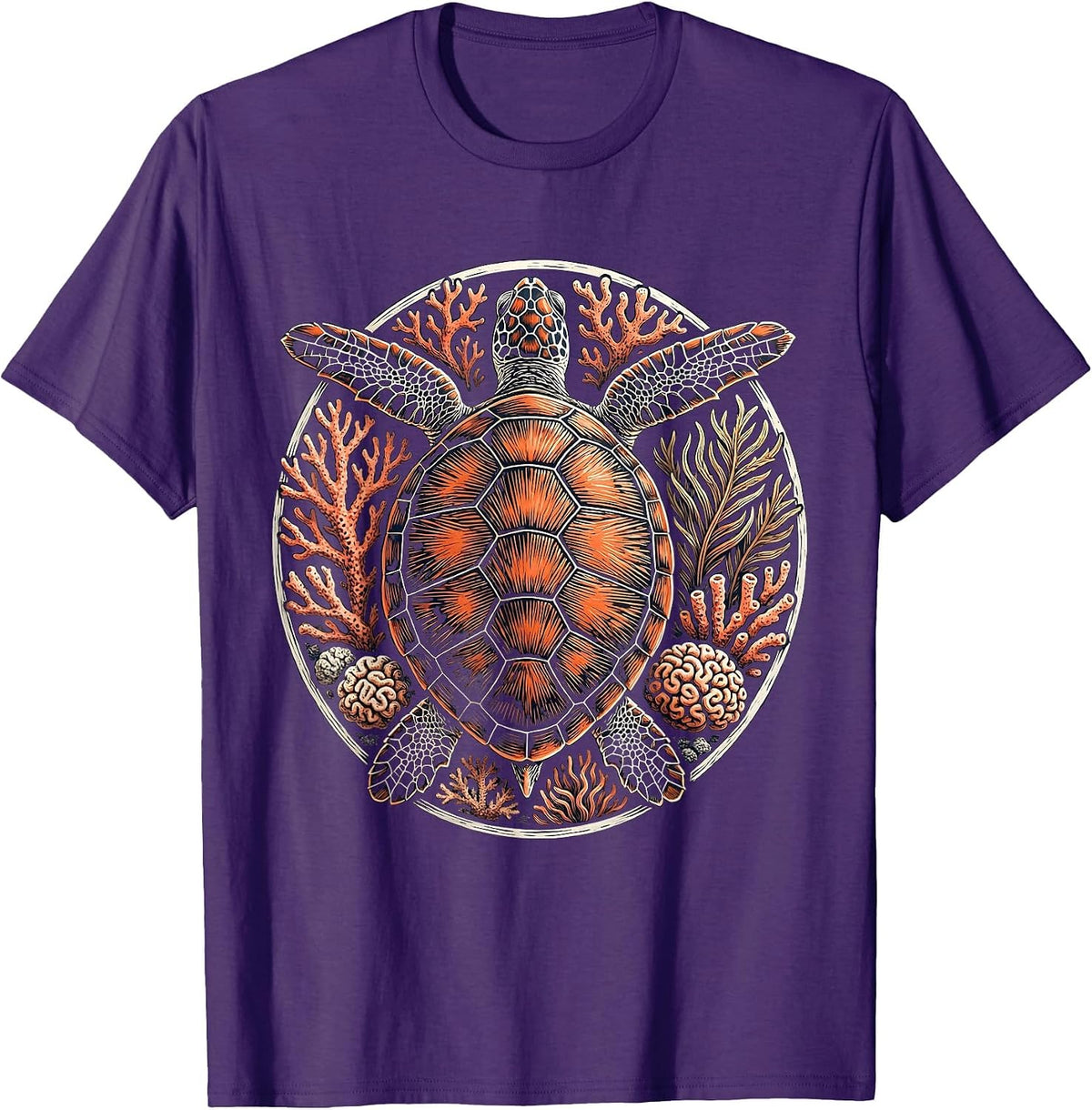 Hawaiian Sea Turtle Coral Reef Graphic T-Shirt - Purple
