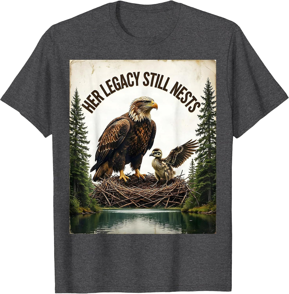 Men's Her Legacy Still Nests Vintage Jackie and Shadow Eagle T-Shirt - Dark Heather Grey