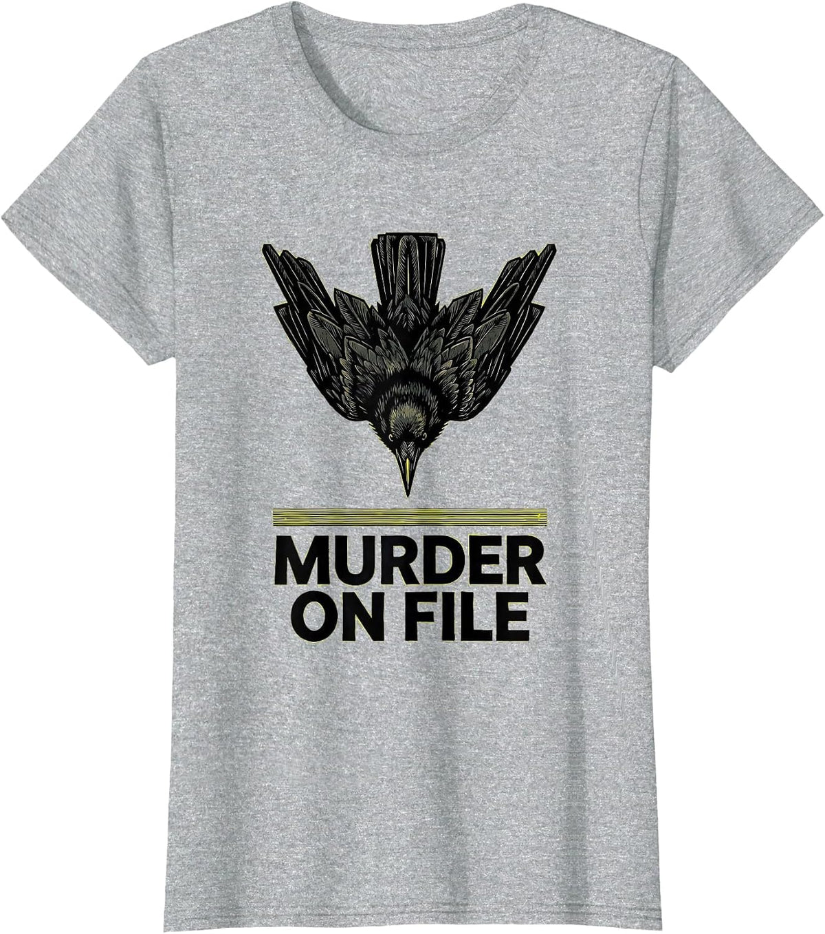 MURDER ON FILE Stencil Crow Dark Humor Gothic Bird Lover T-Shirt - Heather Grey