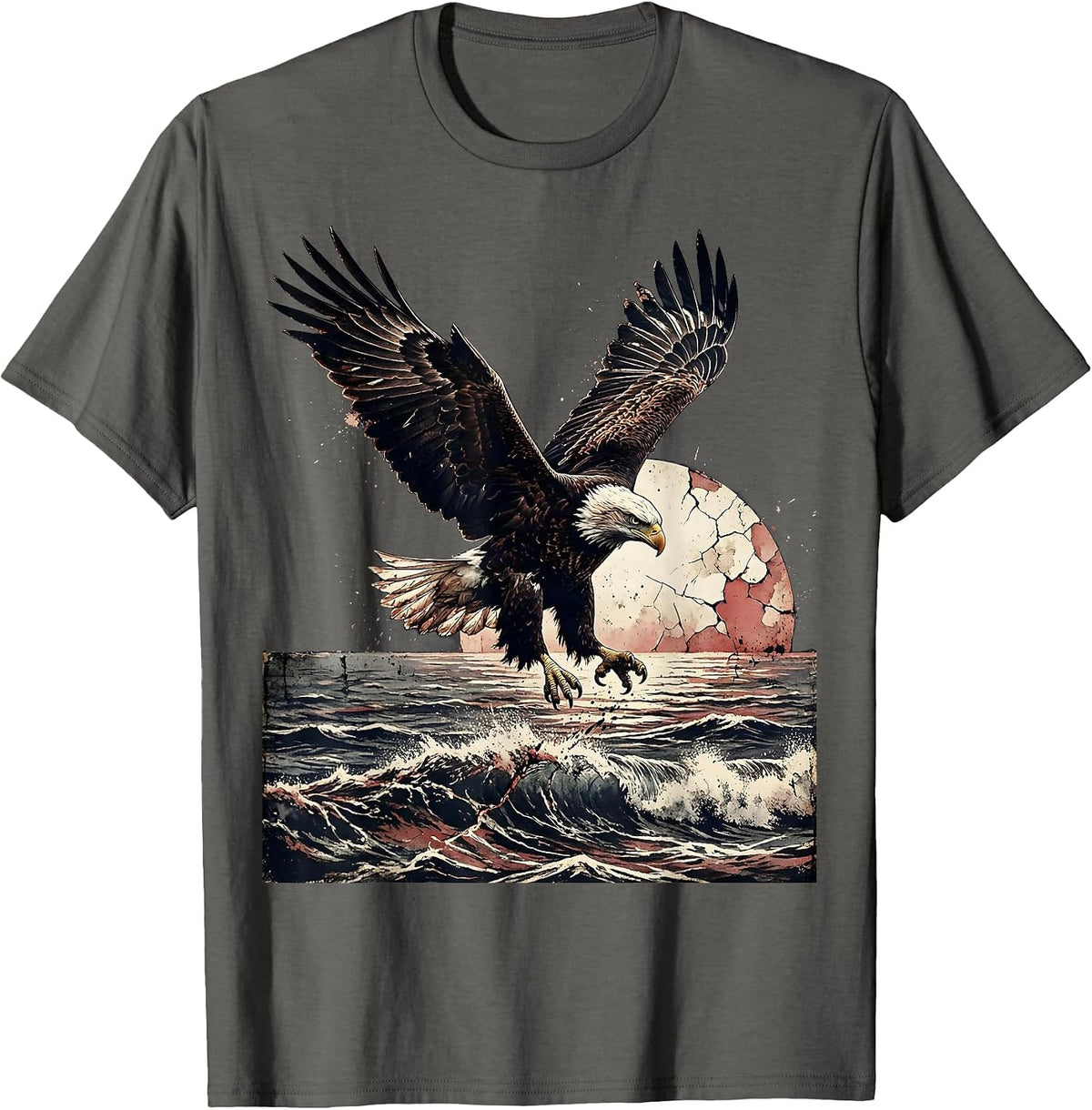 Men's Eagle Diving at Sunset Red White and Blue T-Shirt - Asphalt Grey