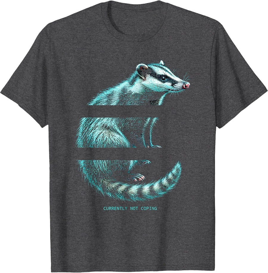 Men's Currently Not Coping Funny Opossum Meme Animal Humor T-Shirt - Dark Heather Grey