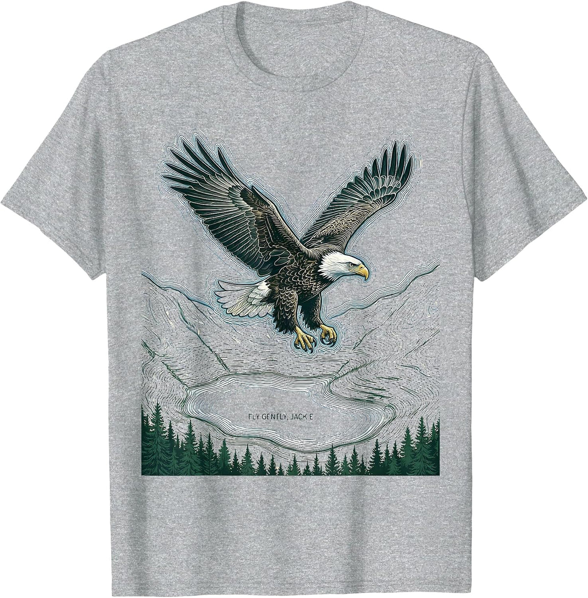 Men's Fly Gently, Jackie Topographic Eagle Memorial Tribute T-Shirt - Heather Grey