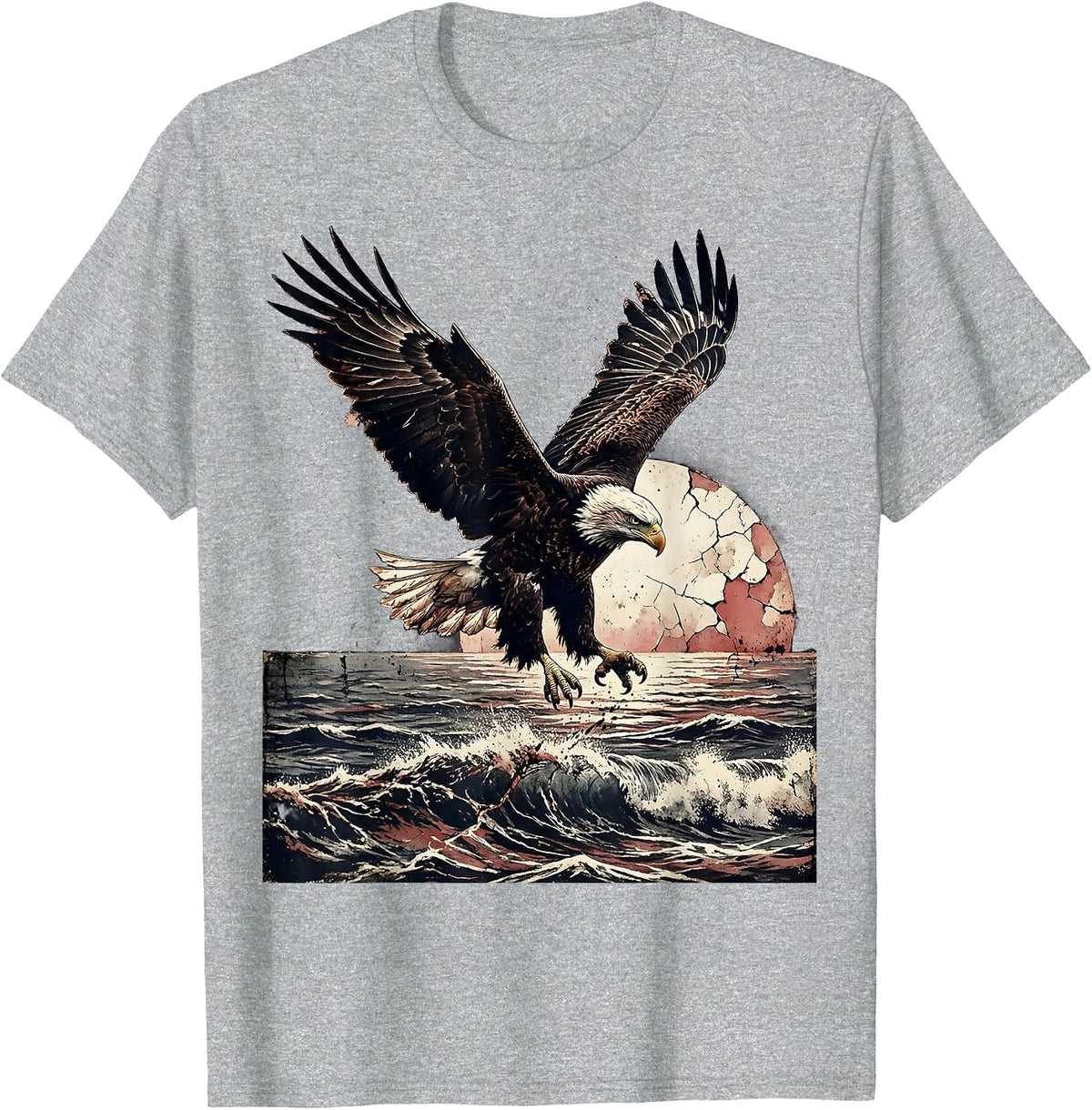 Men's Eagle Diving at Sunset Red White and Blue T-Shirt - Heather Grey