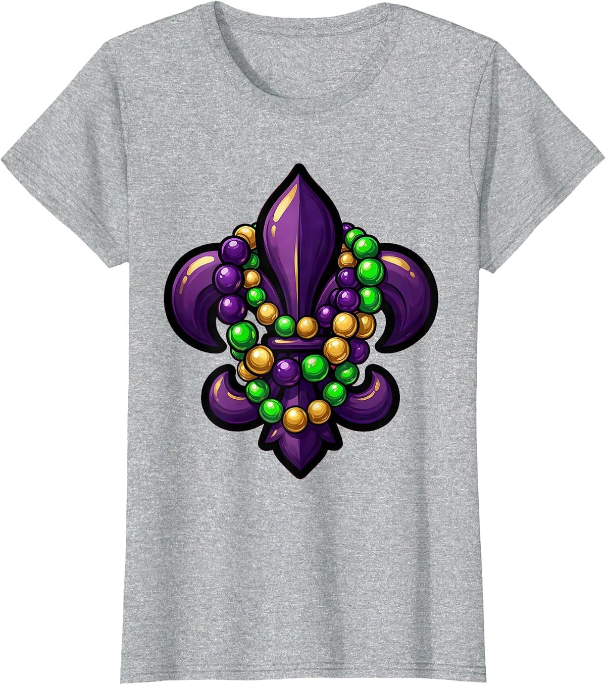Mardi Gras Beaded Necklaces Fleur-de-Lis Design T-Shirt - Heather Grey