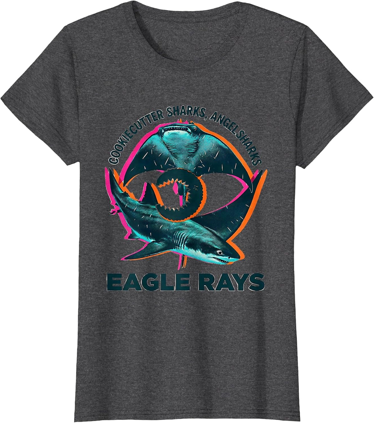 Women's Cookiecutter Sharks, Angel Sharks, Eagle Rays Marine Biology T-Shirt - Dark Heather Grey