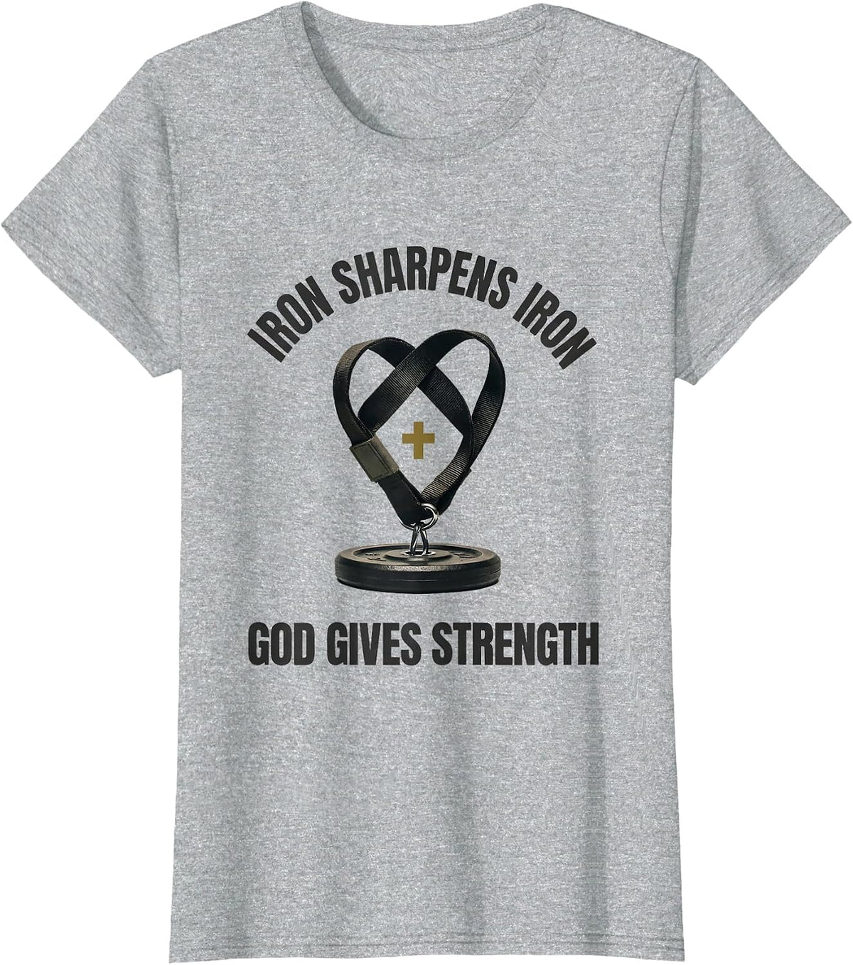 Women's Iron Sharpens Iron God Gives Strength Minimalist Christian T-Shirt - Heather Grey