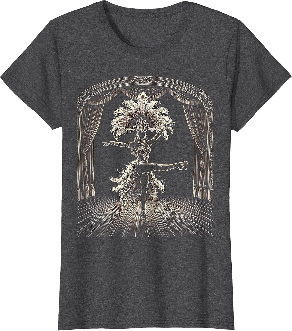 Women's Lone Dancer on Stage Showgirl Life Graphic T-Shirt - Dark Heather Grey