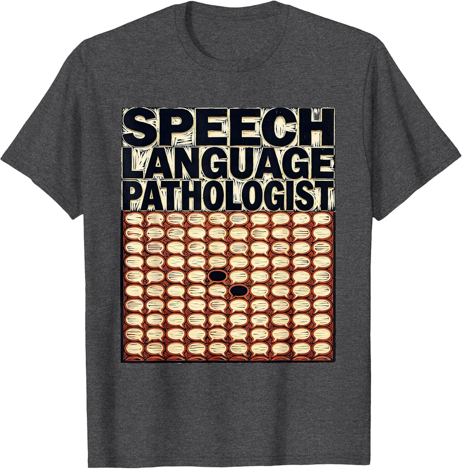 Men's Speech Language Pathologist Linocut Retro SLP Therapist T-Shirt - Dark Heather Grey