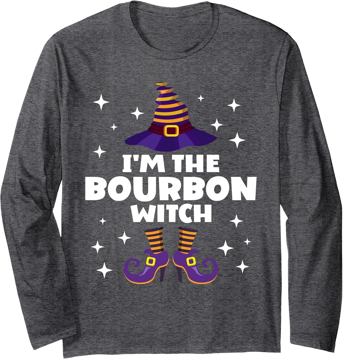 Funny Bourbon Witch Family Matching Halloween Long Sleeve T-Shirt - Adult Unisex Dark Heather Grey
