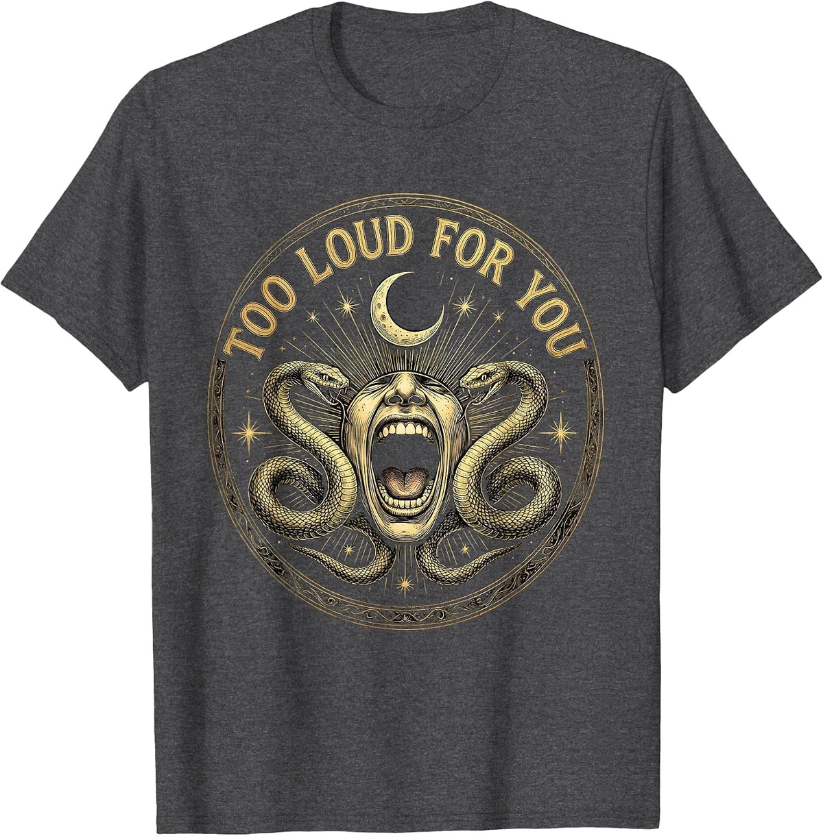 Men's Too Loud For You Bold Rock Music Design T-Shirt - Dark Heather Grey