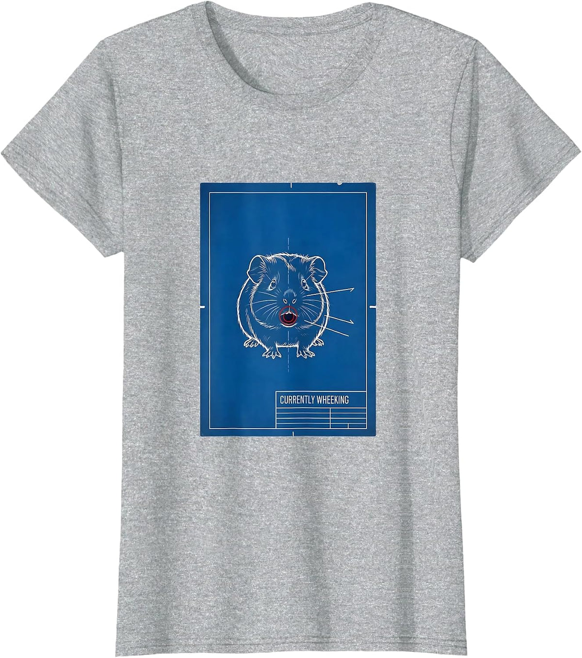Women's Currently Wheeking Technical Blueprint Funny Guinea Pig T-Shirt - Heather Grey