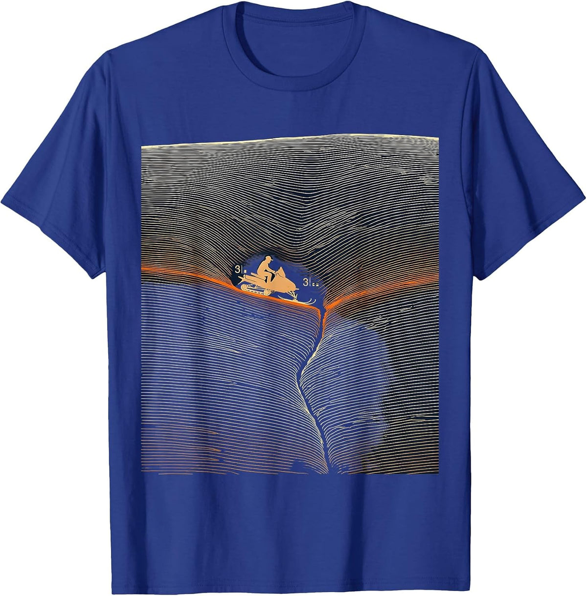 Topographic Contour Snowmobile Rider Winter Humor T-Shirt - Royal Blue