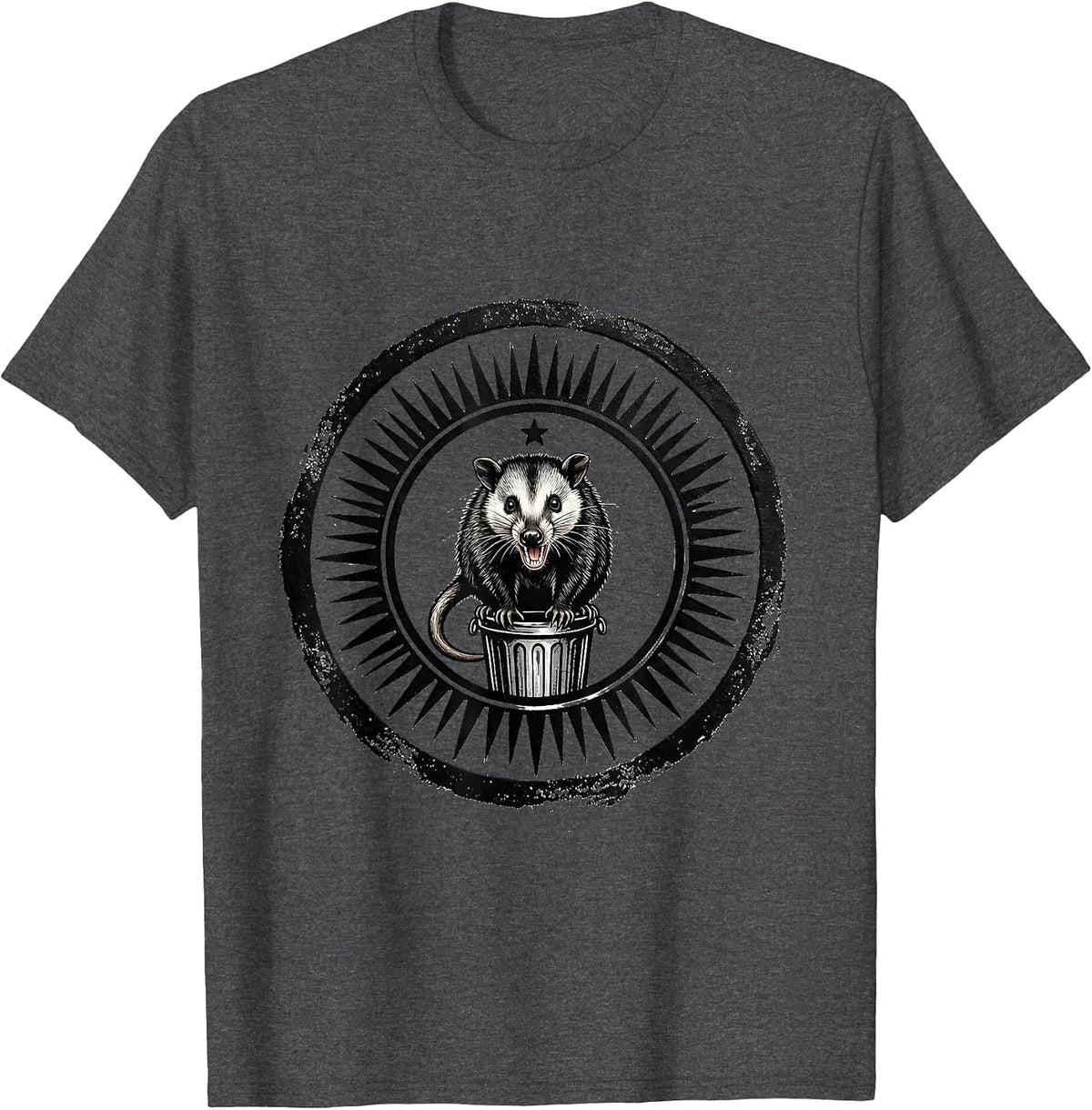 Men's Opossum Seal Angry Rubber Stamp Meme Humor T-Shirt - Dark Heather Grey
