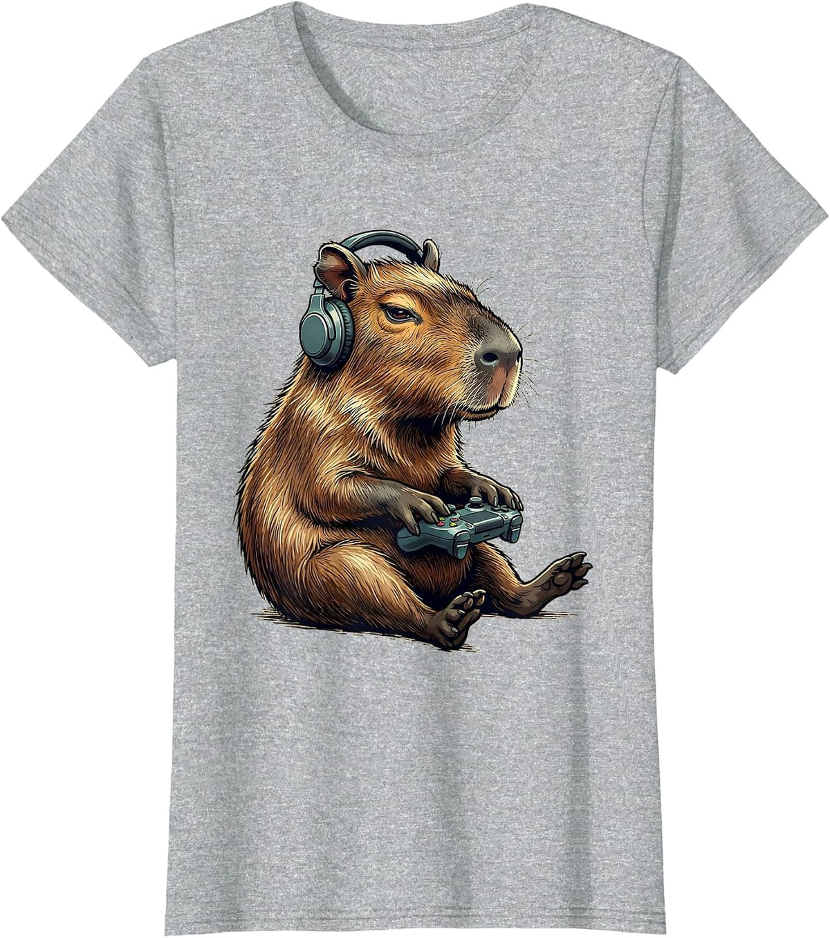 Women's Capybara Gamer Funny Video Games Meme Humor T-Shirt - Heather Grey