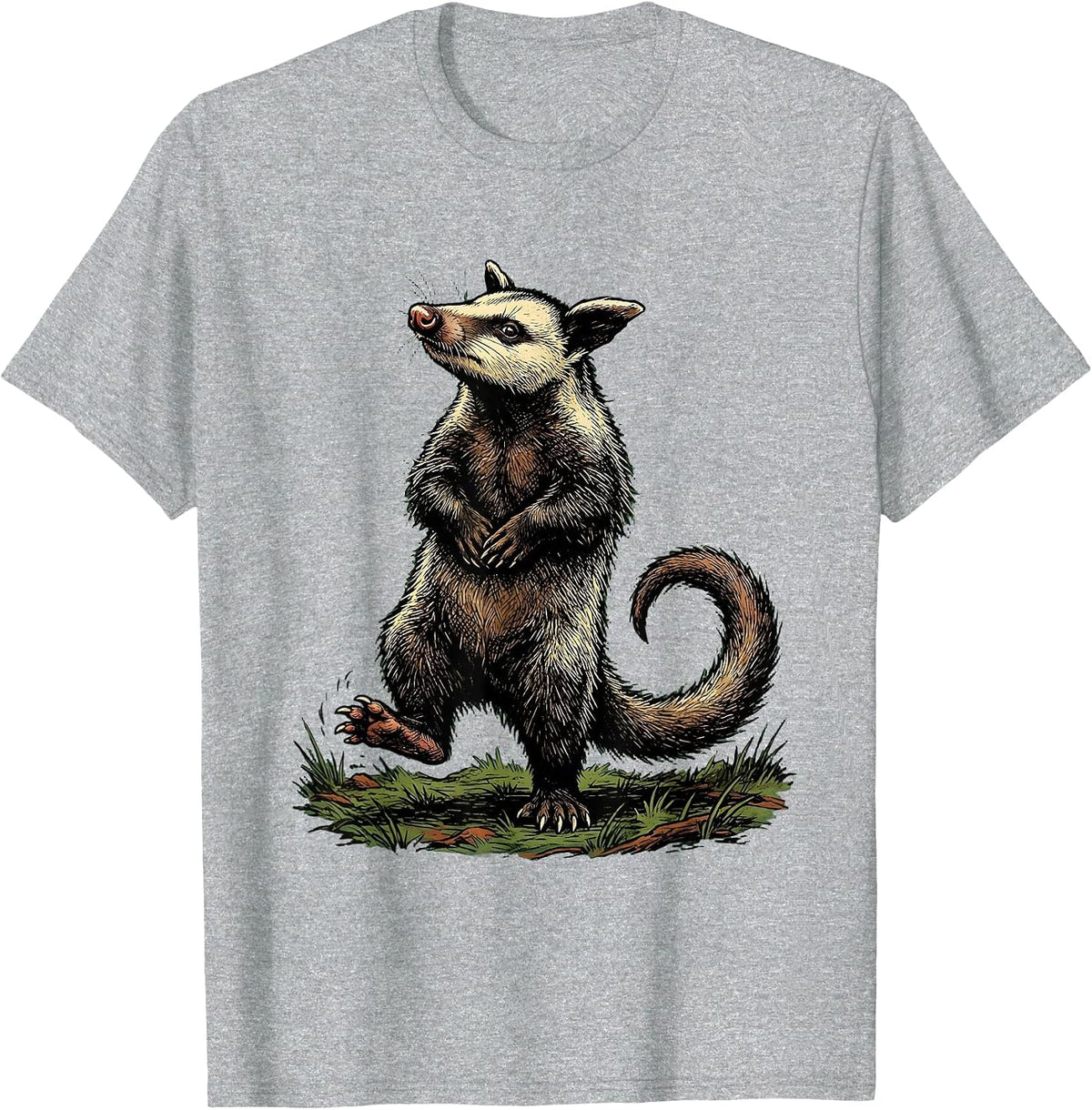 Men's Awkward Opossum Vintage Animal Meme Humor T-Shirt - Heather Grey