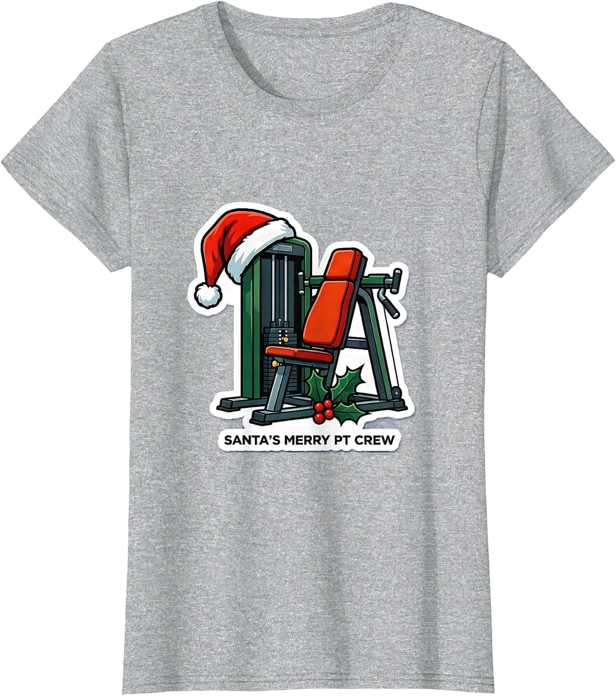 Women's Santa's Merry PT Crew Funny Physical Therapist Christmas T-Shirt - Heather Grey