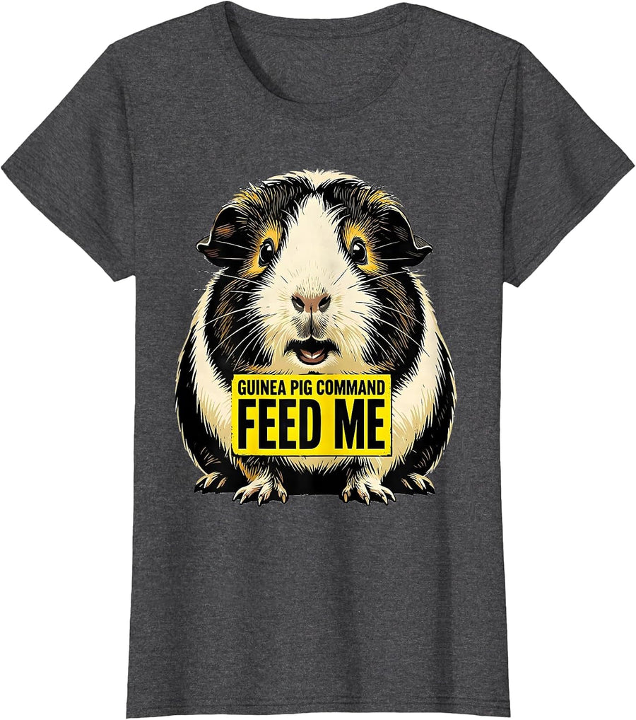 Women's Guinea Pig Command Feed Me Cute Pet Owner Humor T-Shirt - Dark Heather Grey