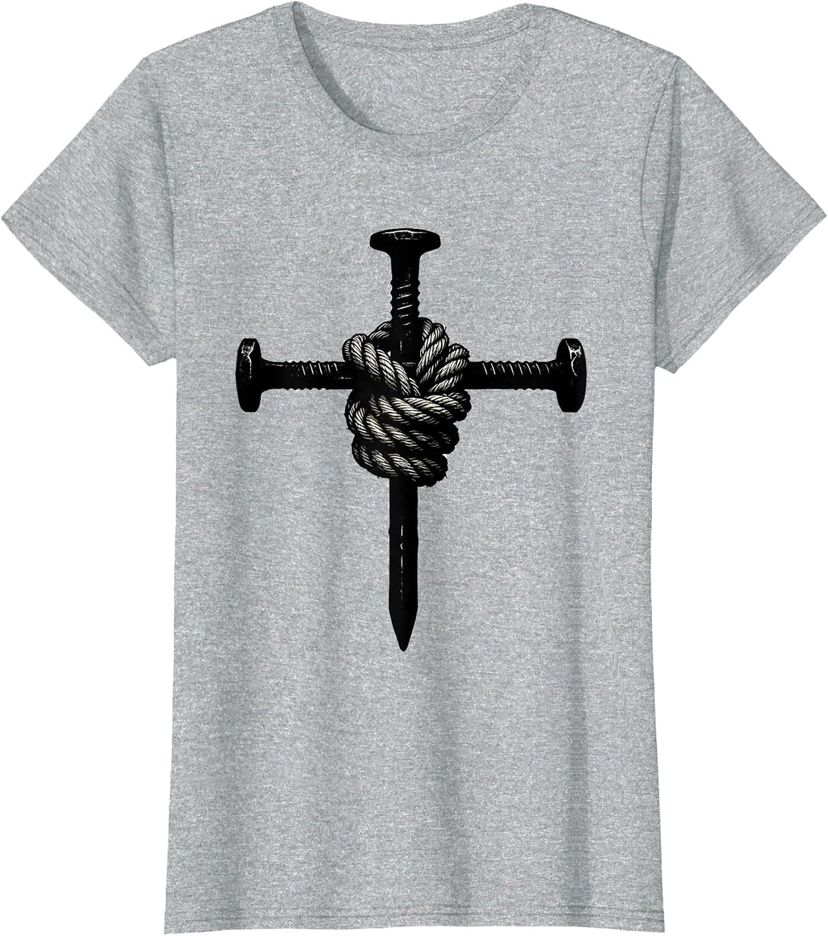 Three Nails Bound Cross Christian Faith Design T-Shirt - Heather Grey