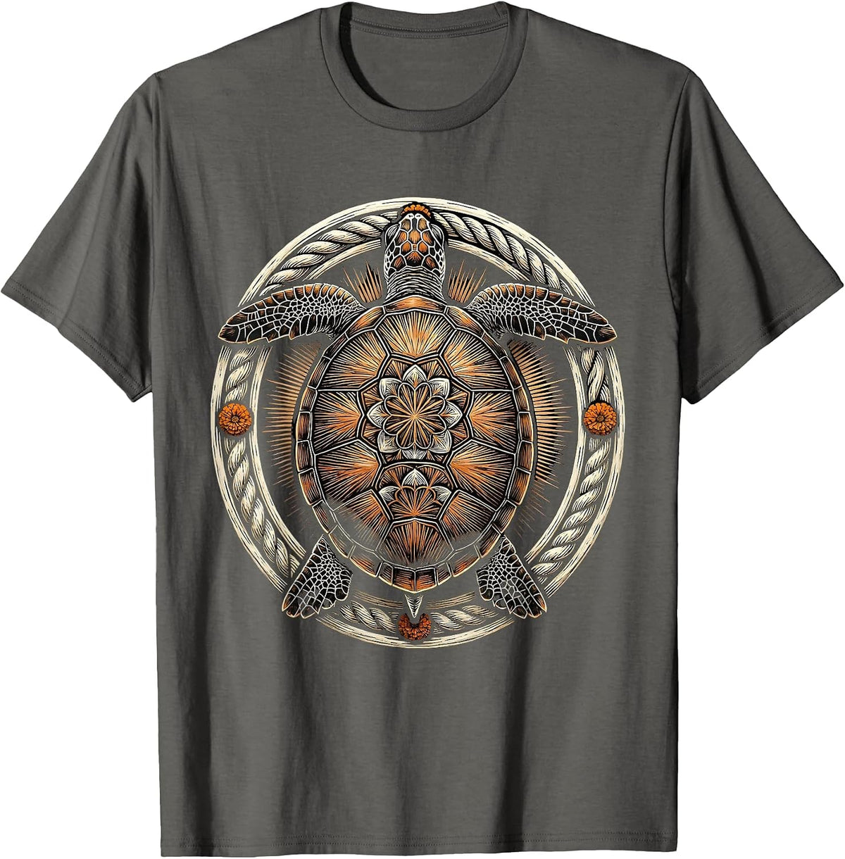 Mexican Sea Turtle Mandala Art Design T-Shirt - Asphalt Grey