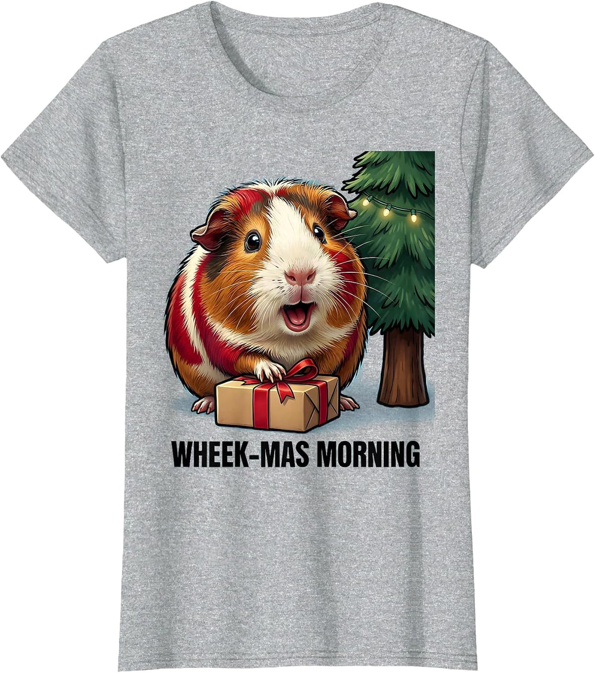Wheek-mas Morning Funny Guinea Pig Christmas Pet Lover Humor T-Shirt - Heather Grey