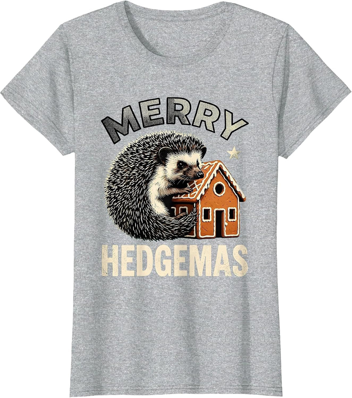 Merry Hedgemas Retro Cartoon Hedgehog Christmas Humor T-Shirt - Heather Grey