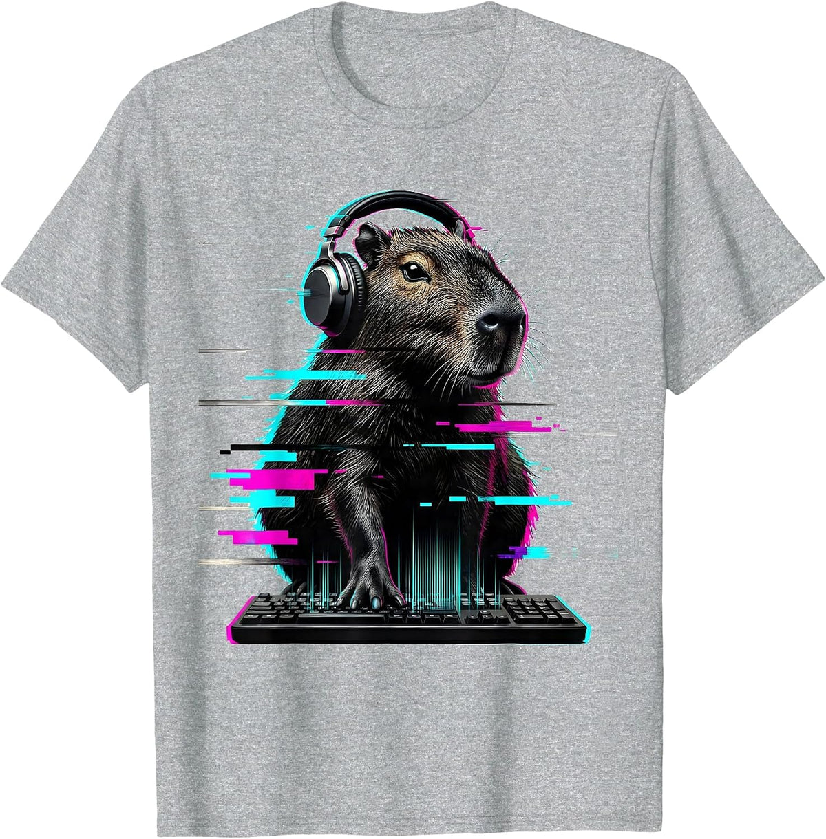 Men's Capybara Gamer Glitch Humor Animal Lover Meme T-Shirt - Heather Grey