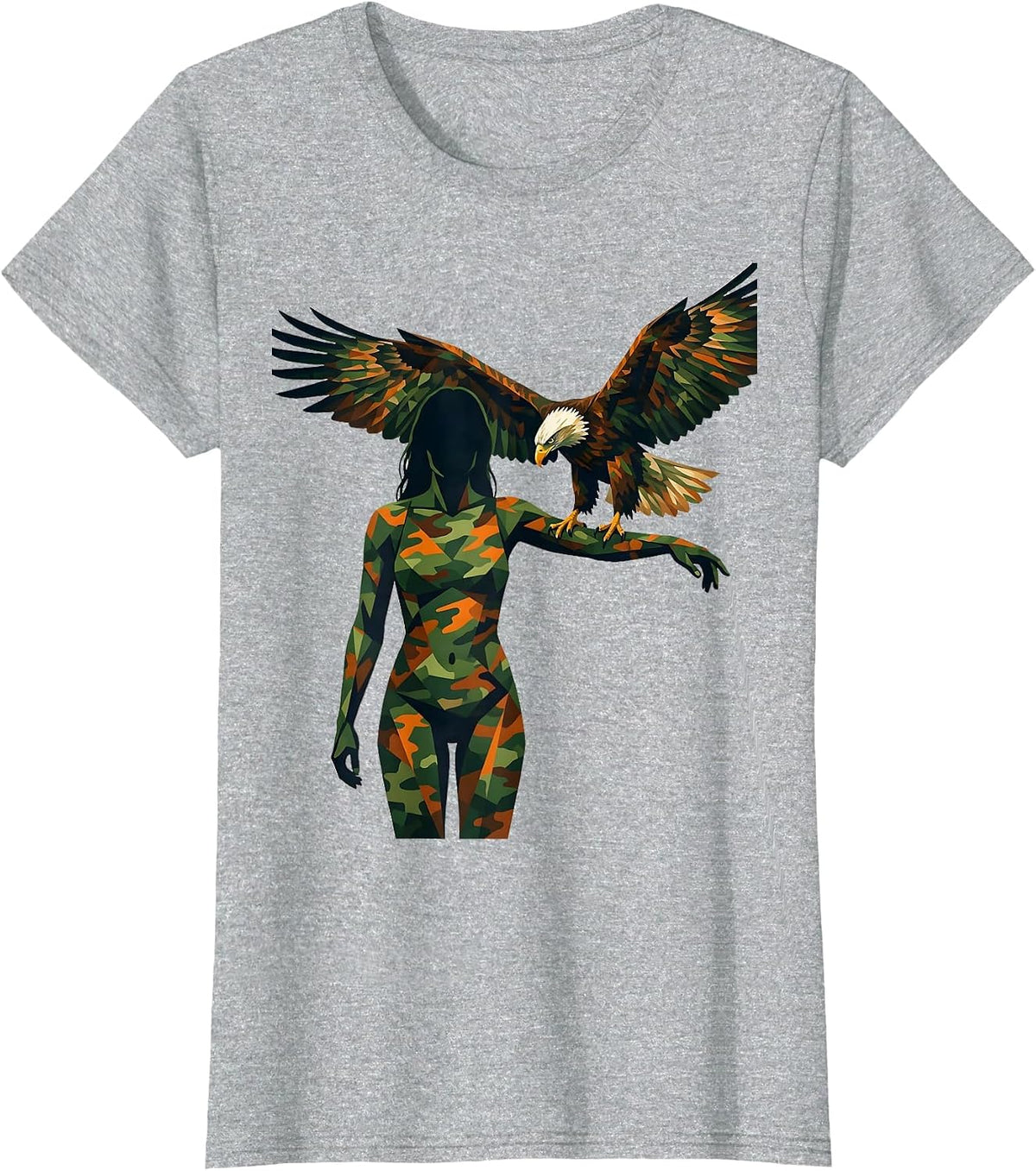 Women's Camo Eagle Falconer Wildlife Illustration T-Shirt - Heather Grey