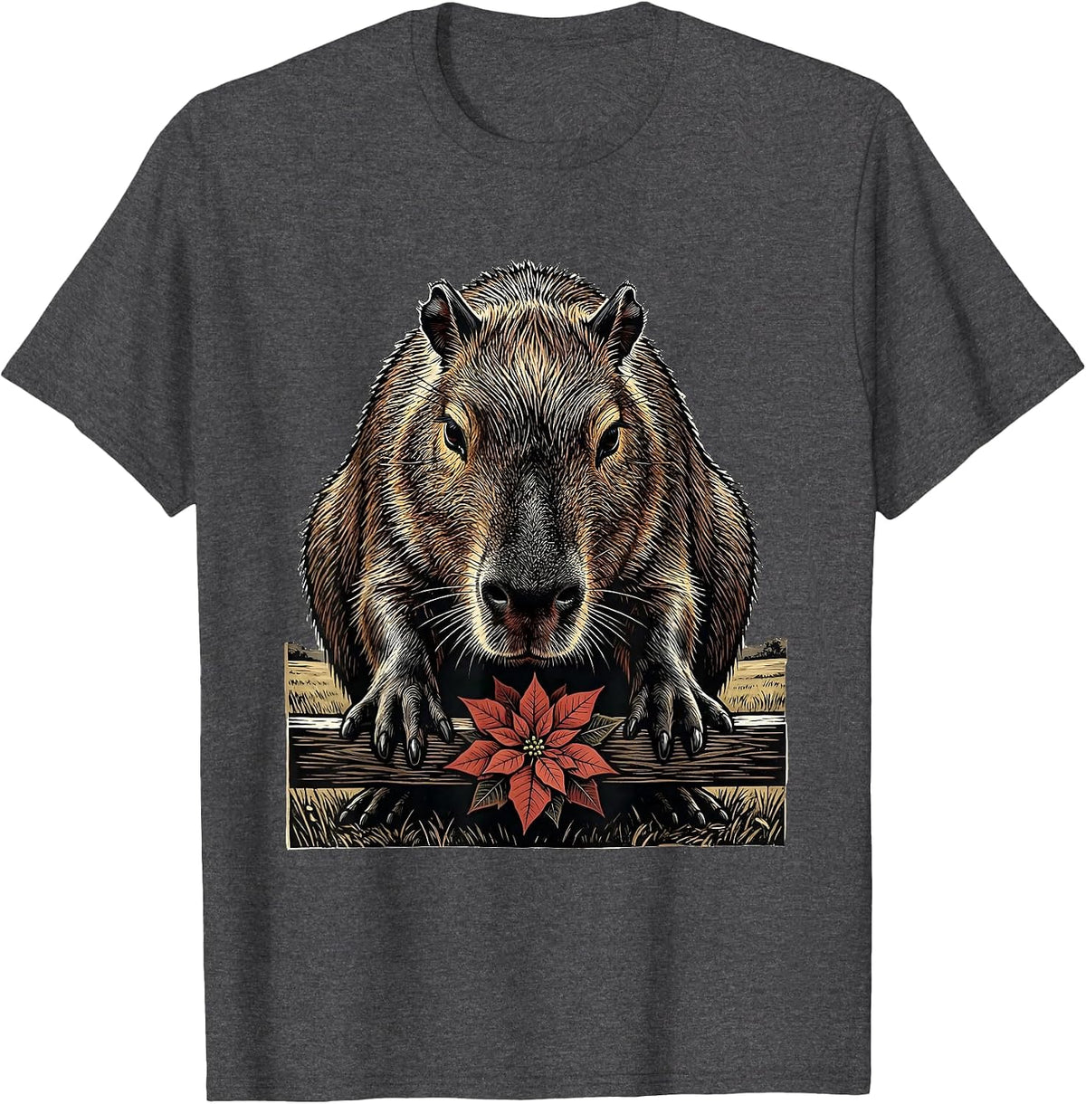 Men's Capybara Bow Christmas Humor Animal Lover Family T-Shirt - Dark Heather Grey