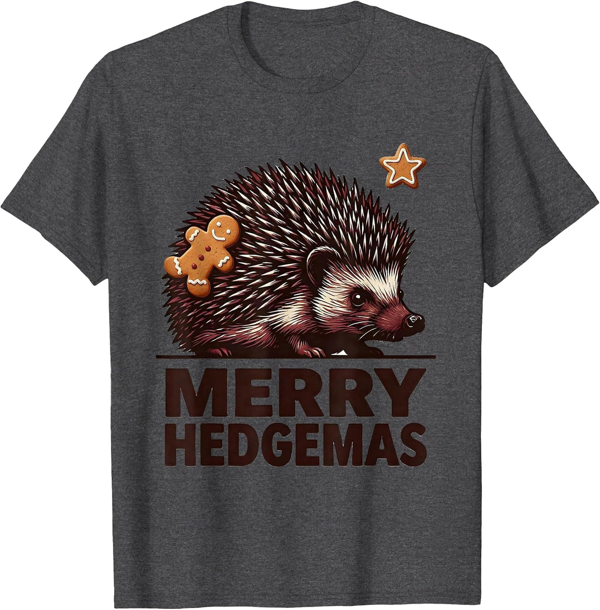 Men's Merry Hedgemas Cute Hedgehog Christmas Novelty Humor T-Shirt - Dark Heather Grey