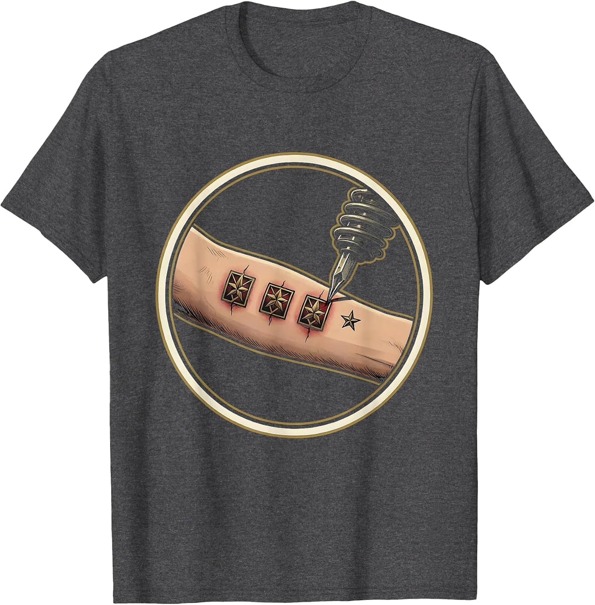 Men's Tattoo Patch Fresh Line Artist Humor T-Shirt - Dark Heather Grey