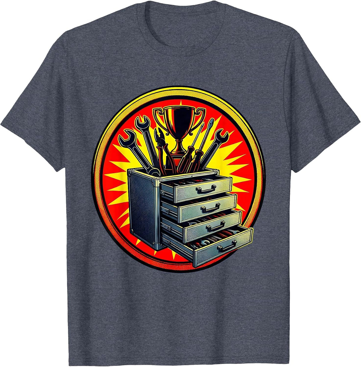 Garage Toolbox All Drawers Open Mechanic Design T-Shirt - Heather Blue