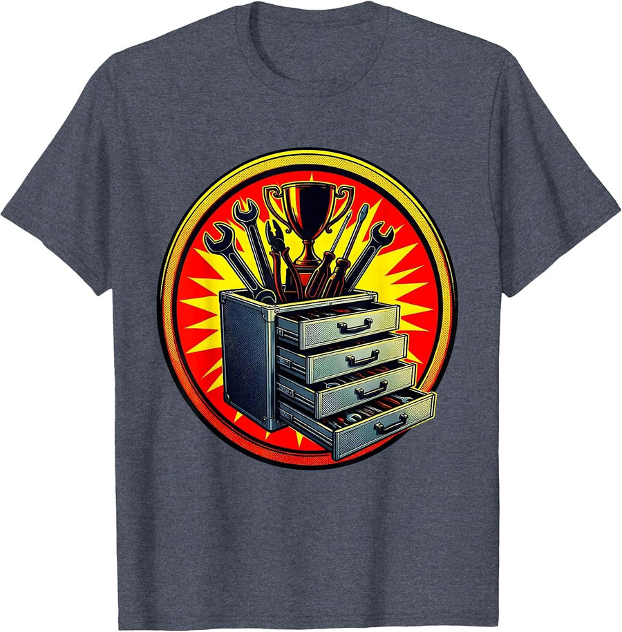 Garage Toolbox All Drawers Open Mechanic Design T-Shirt - Heather Blue