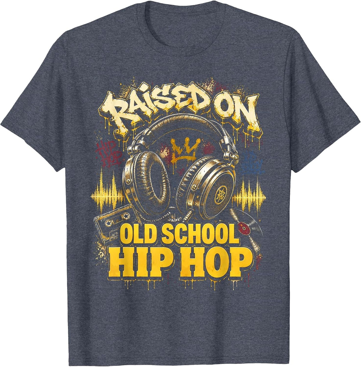 Raised On Old School Hip Hop Cassette Graffiti Rap T-Shirt, Men, Heather Blue, 4X-Large - As Pictured