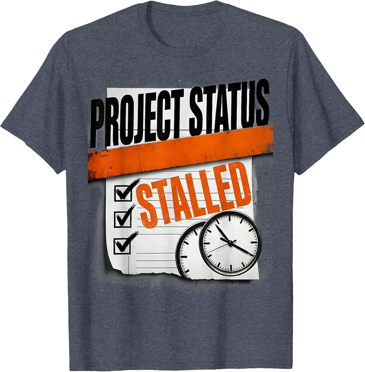 Project Status Stalled Funny Mechanic Skeleton Auto Repair T-Shirt - Heather Blue