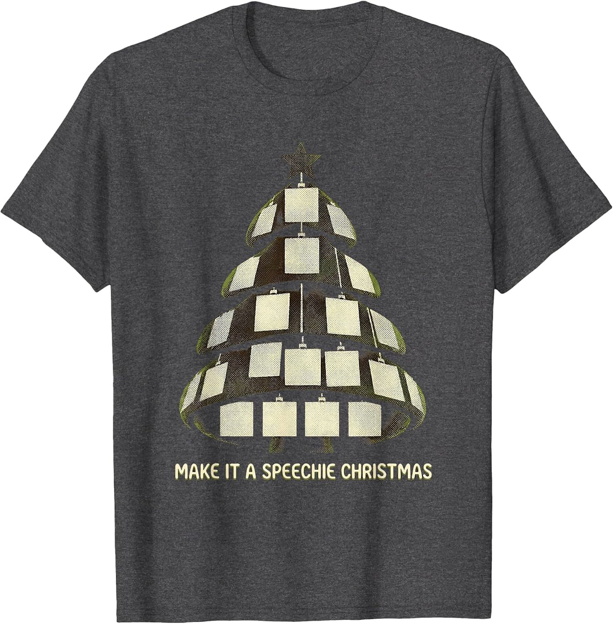 Make It a Speechie Christmas Retro 70s Speech Therapist T-Shirt - Dark Heather Grey