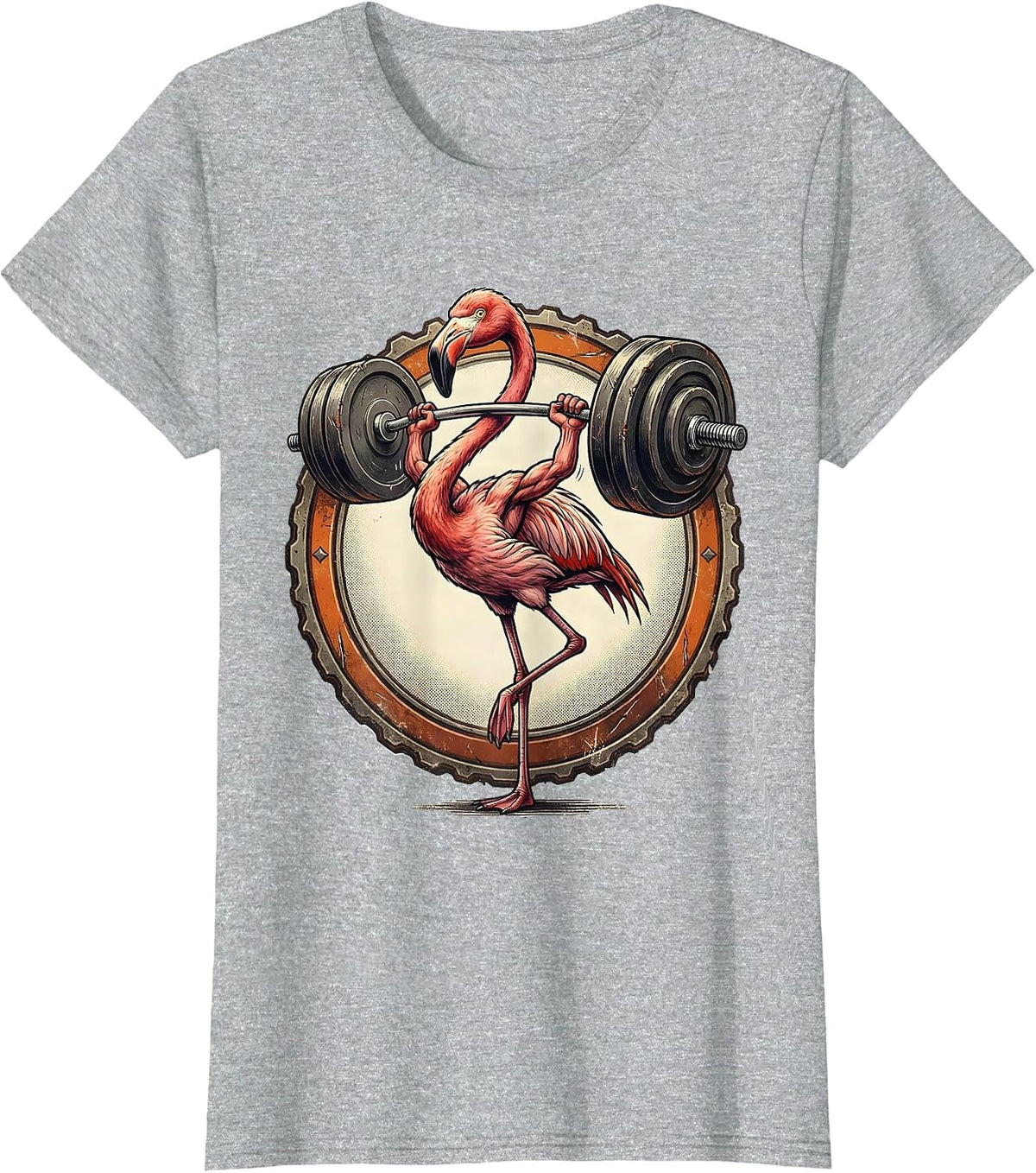 Flamingo Weightlifting Gym Novelty Graphic Tee T-Shirt - Heather Grey
