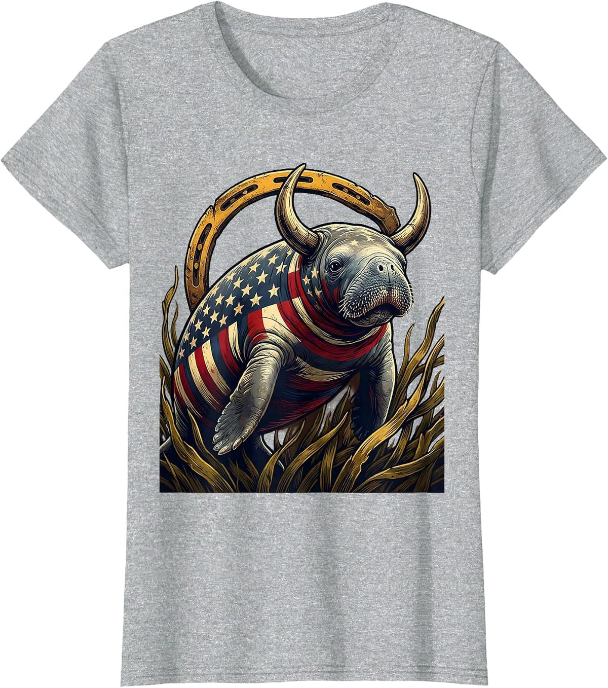 Gulf of America Manatee Seagrass Meadow Illustration T-Shirt - Heather Grey