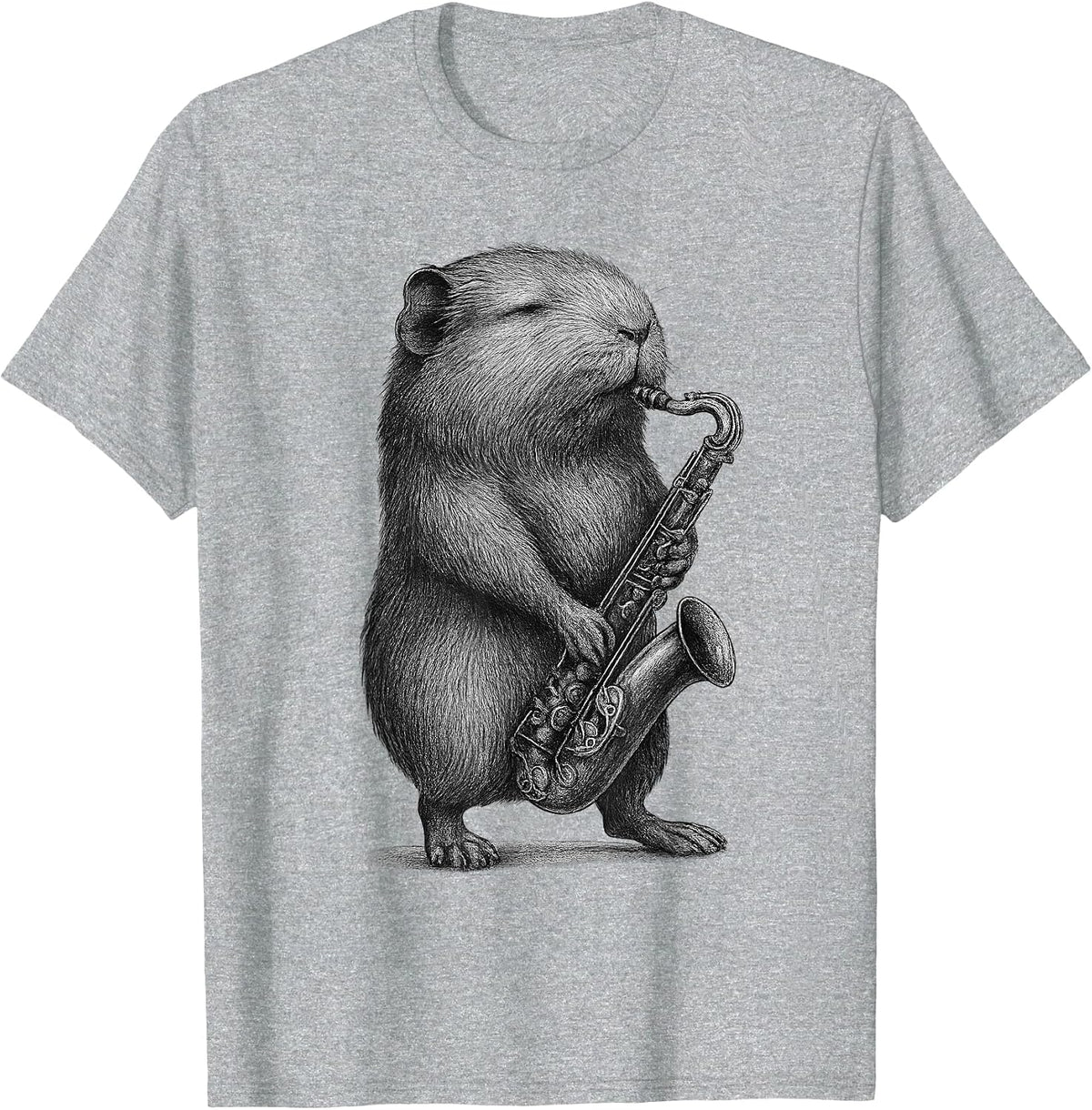 Guinea Pig Playing Saxophone Jazz Music Pet Lover T-Shirt - Heather Grey