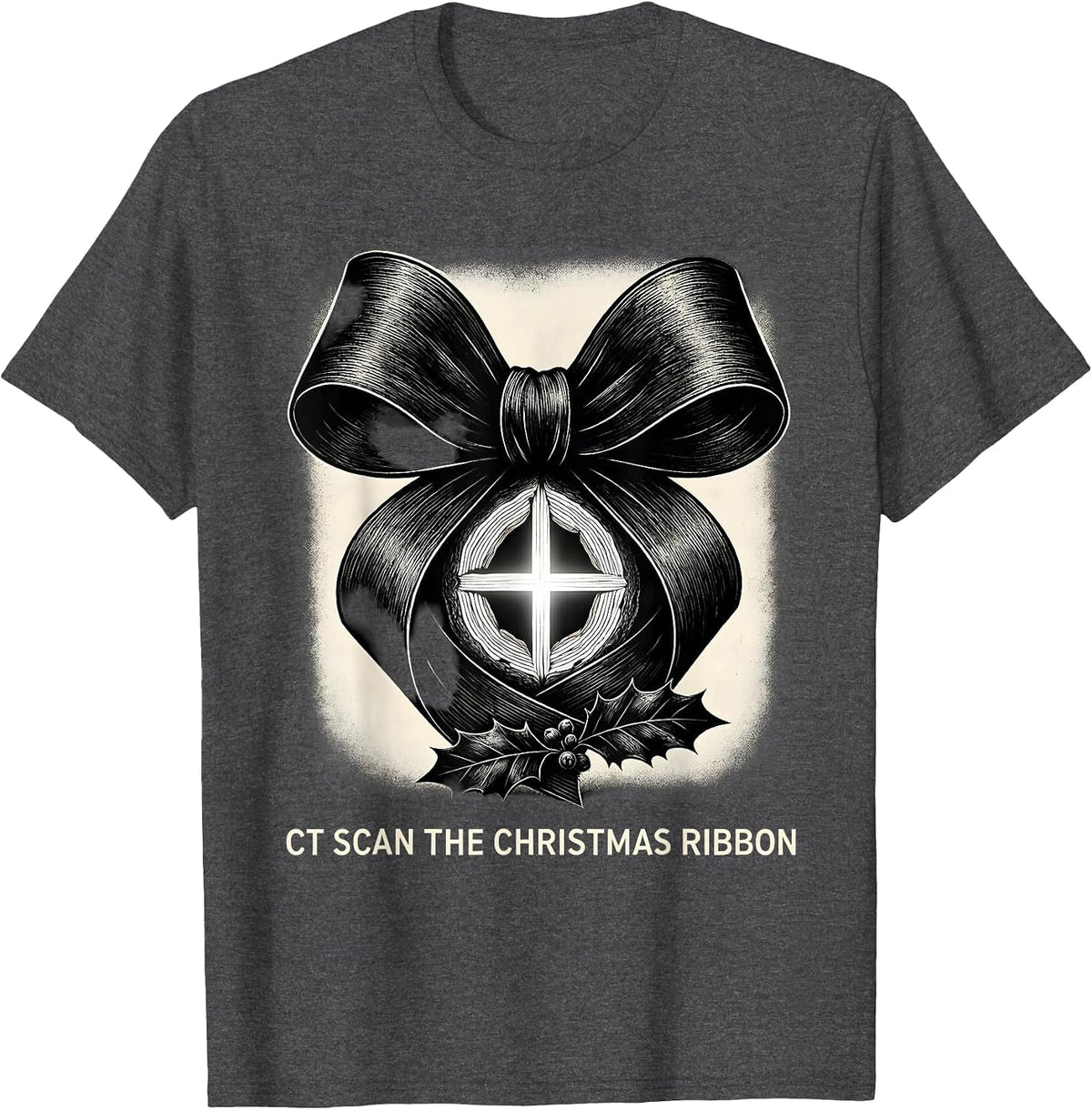Men's CT Scan The Christmas Ribbon Funny Radiology Tech Humor T-Shirt - Dark Heather Grey